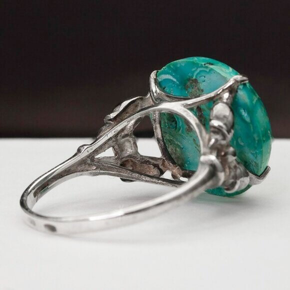 Vintage Sterling Silver Ring with Natural Chrysocolla Stone, Custom Made Ring - Picture 5 of 7